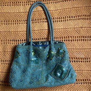 Vintage Retro Green Beaded Sequin Purse